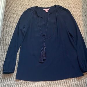Lilly Pulitzer Silk Navy Tassel Top XXS